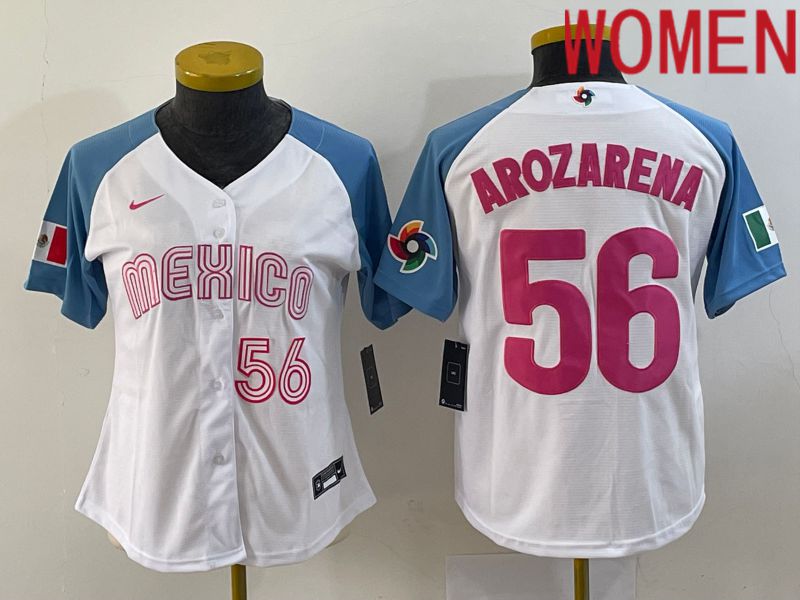 Women 2023 World Cub Mexico #56 Arozarena White Nike MLB Jersey9->women mlb jersey->Women Jersey